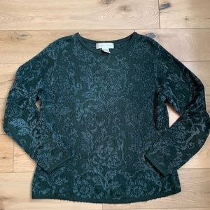 Casual Corner Dark Green Damask Sweater SZ S